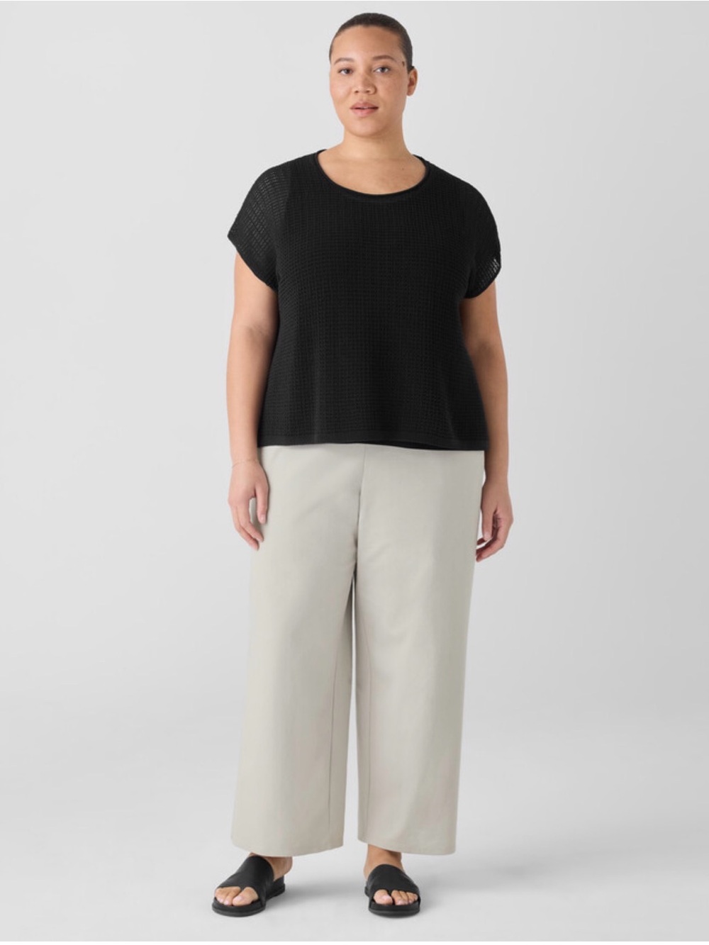 Eileen Fisher Organic Cotton Cord Jewel neck sheen knit sweater short sleeve top - Picture 5 of 6